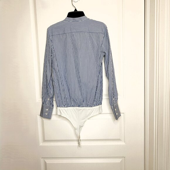 J.Crew Blue White Striped Button Front Bodysuit Top Size 2 - Picture 4 of 9